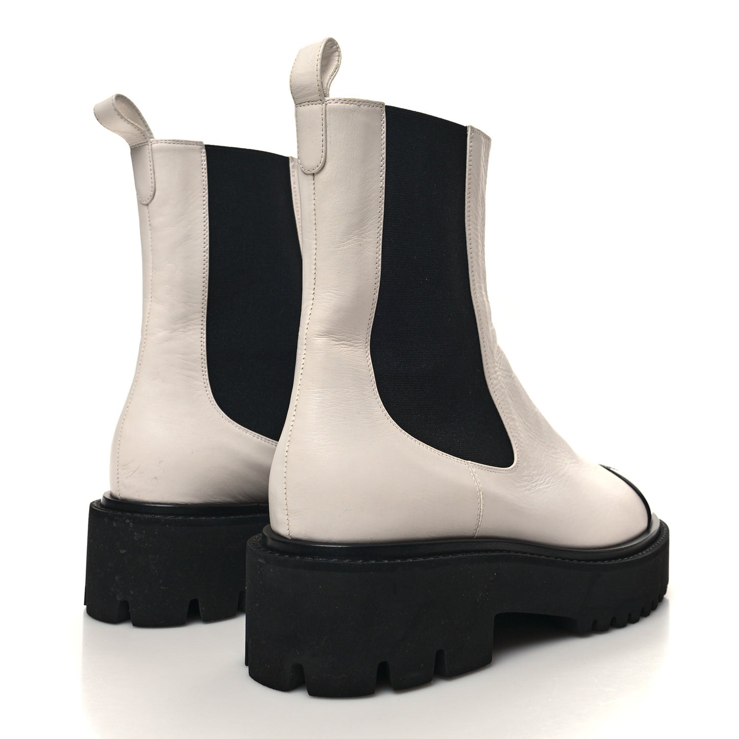 Patent Calfskin Cap Toe CC Ankle Boots 40 White Black