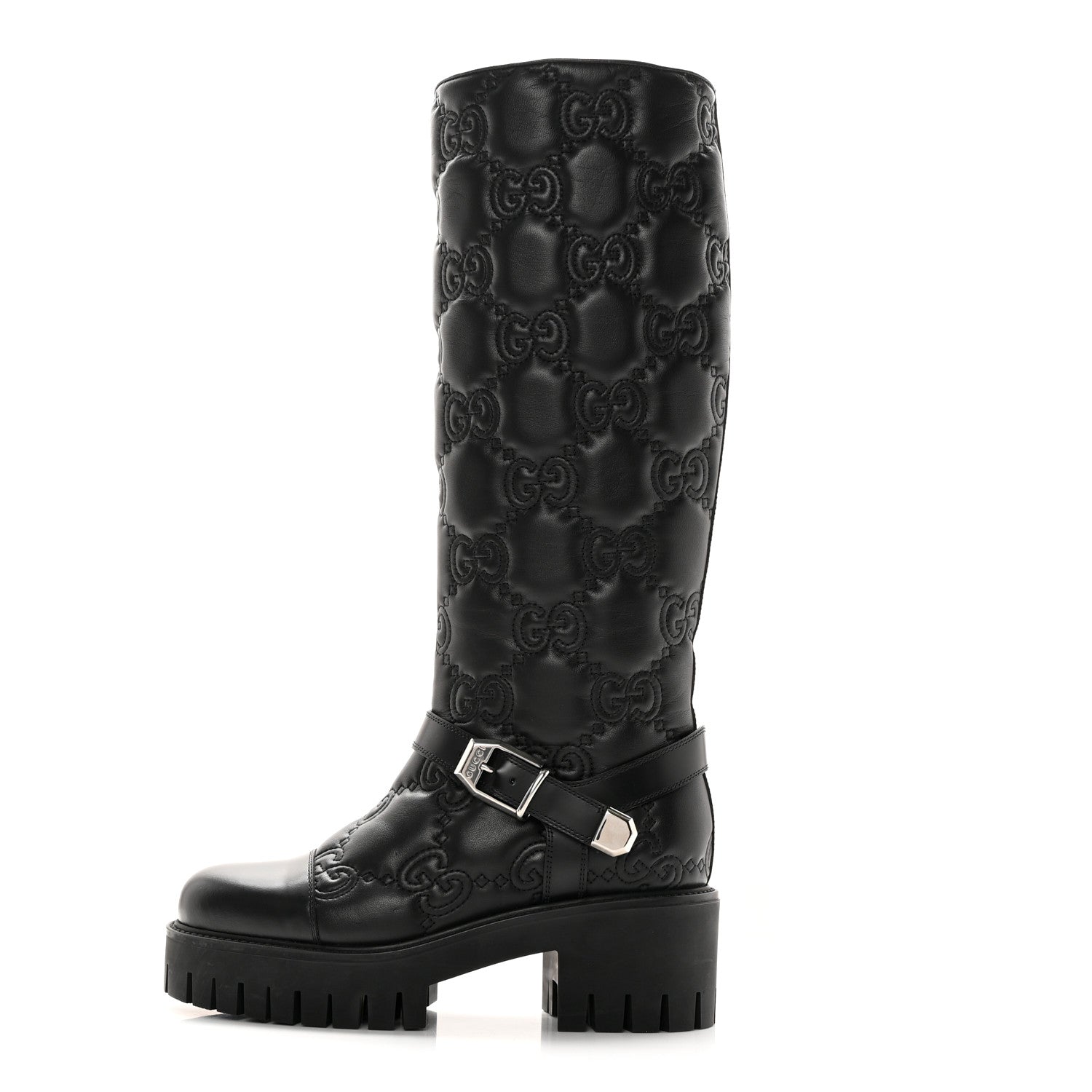 Gucci Cordovan Lux Nappa GG Matelasse 60mm Knee High Boots 37.5 Black 1 of 18