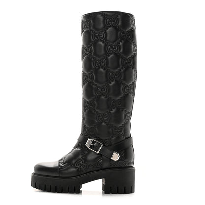 Gucci Cordovan Lux Nappa GG Matelasse 60mm Knee High Boots 37.5 Black 1 of 18