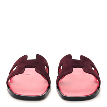 Hermes Suede Goatskin Oran Sandals 35.5 Rose Rouge Marsala 2 of 9