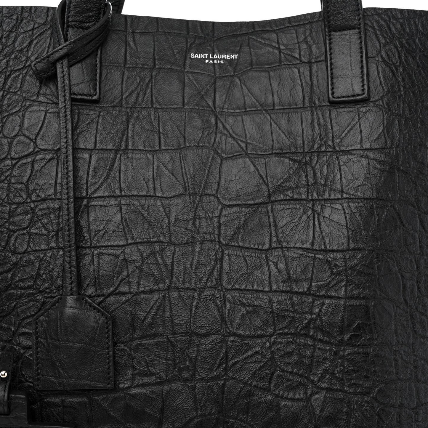 Calfskin Crocodile Embossed Bold Shopper Tote Black