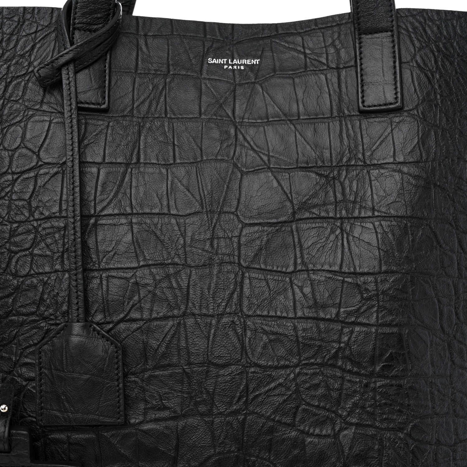 Saint Laurent Calfskin Crocodile Embossed Bold Shopper Tote Black 10 of 14
