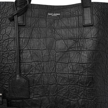 Saint Laurent Calfskin Crocodile Embossed Bold Shopper Tote Black 10 of 14
