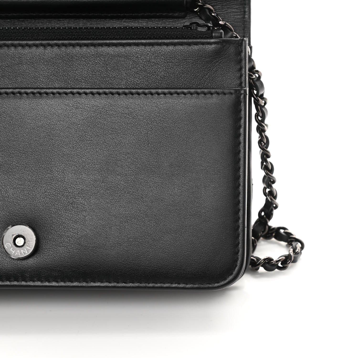 Chanel Aged Calfskin Chevron Quilted Gabrielle Wallet On Chain WOC Black 14 of 15