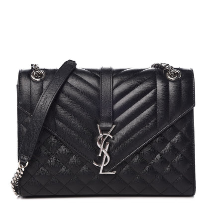 Saint Laurent Grain De Poudre Textured Mixed Matelasse Triquilt Medium Monogram Satchel Black 1 of 9