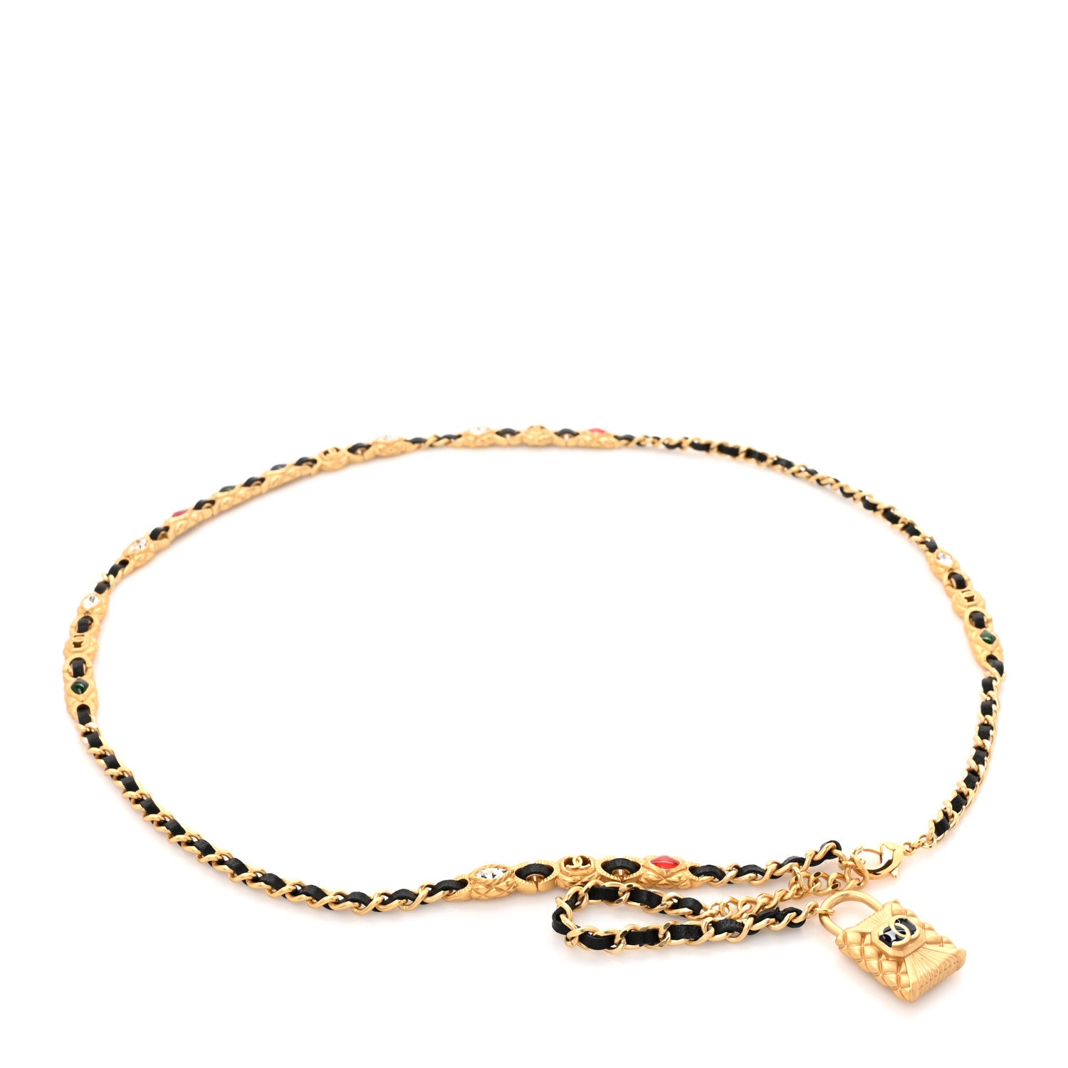 Chanel Lambskin Crystal Chain CC Fancy Belt 85 34 Black Gold Multicolor 2 of 4