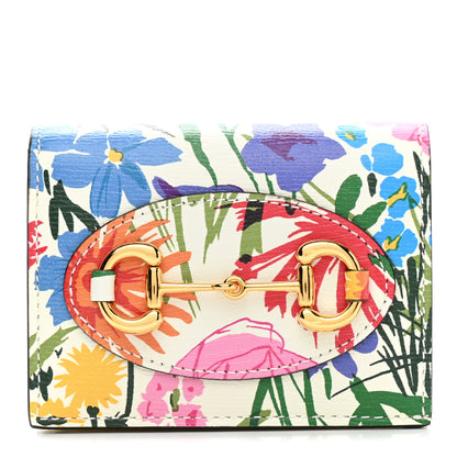 Gucci X KEN SCOTT New Shangai Calfskin Jardin D Avril Floral Print Horsebit 1955 Card Case Wallet Ivory Pink 1 of 7