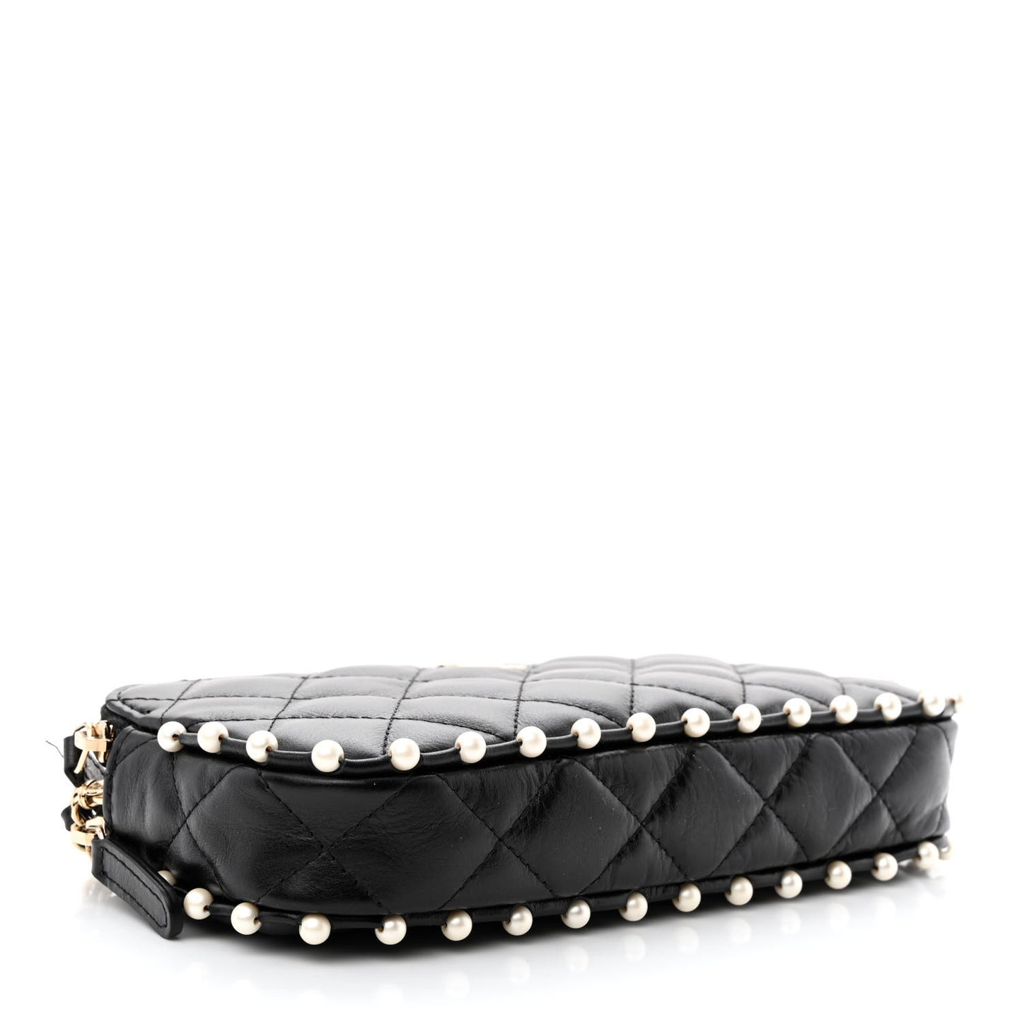Calfskin Quilted Pearl Small Clutch With Chain Black