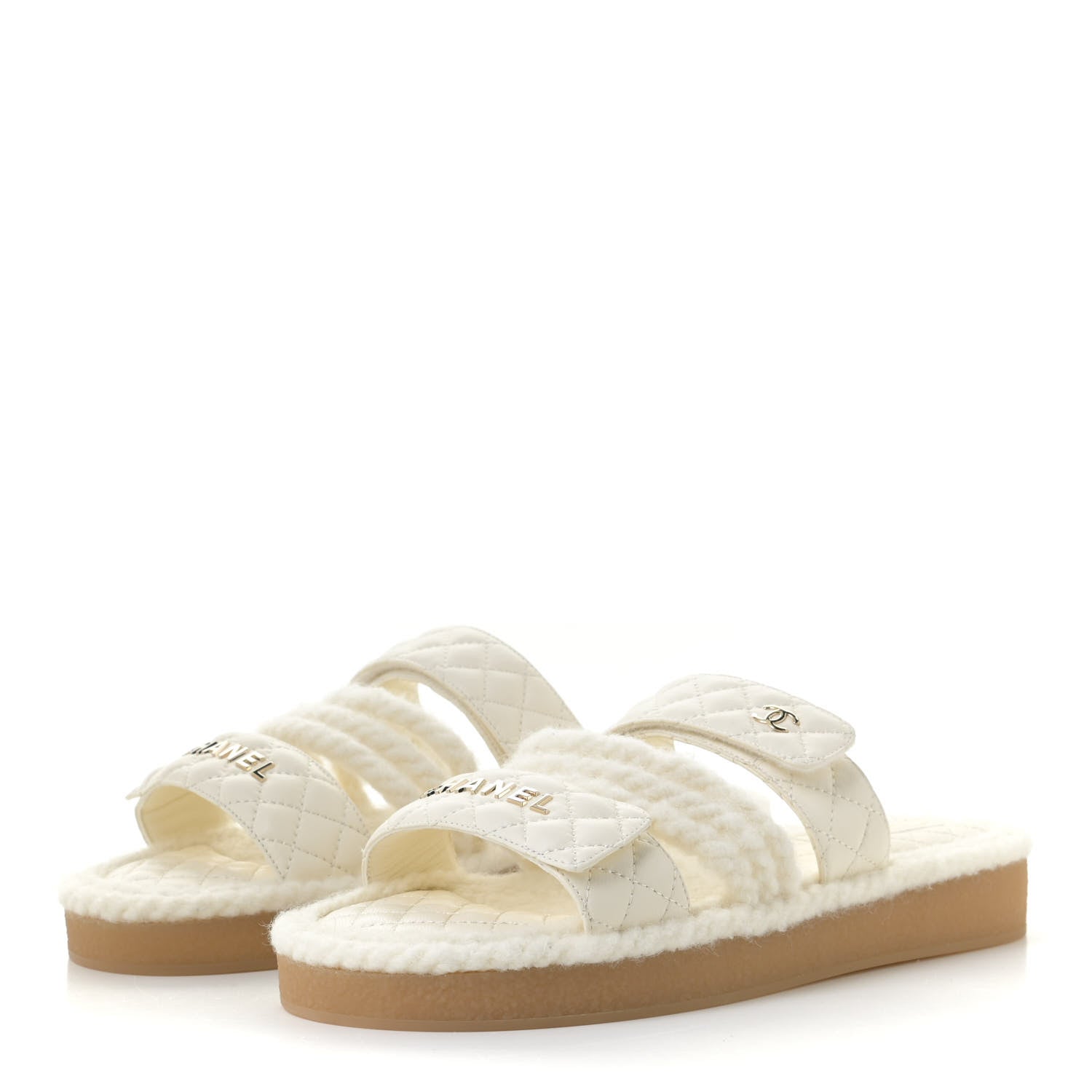 Chanel Cord Lambskin Quilted Logo Mules 42 Ivory 2 of 10
