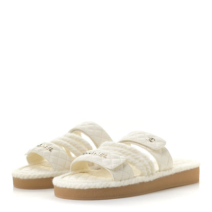 Chanel Cord Lambskin Quilted Logo Mules 42 Ivory 2 of 10