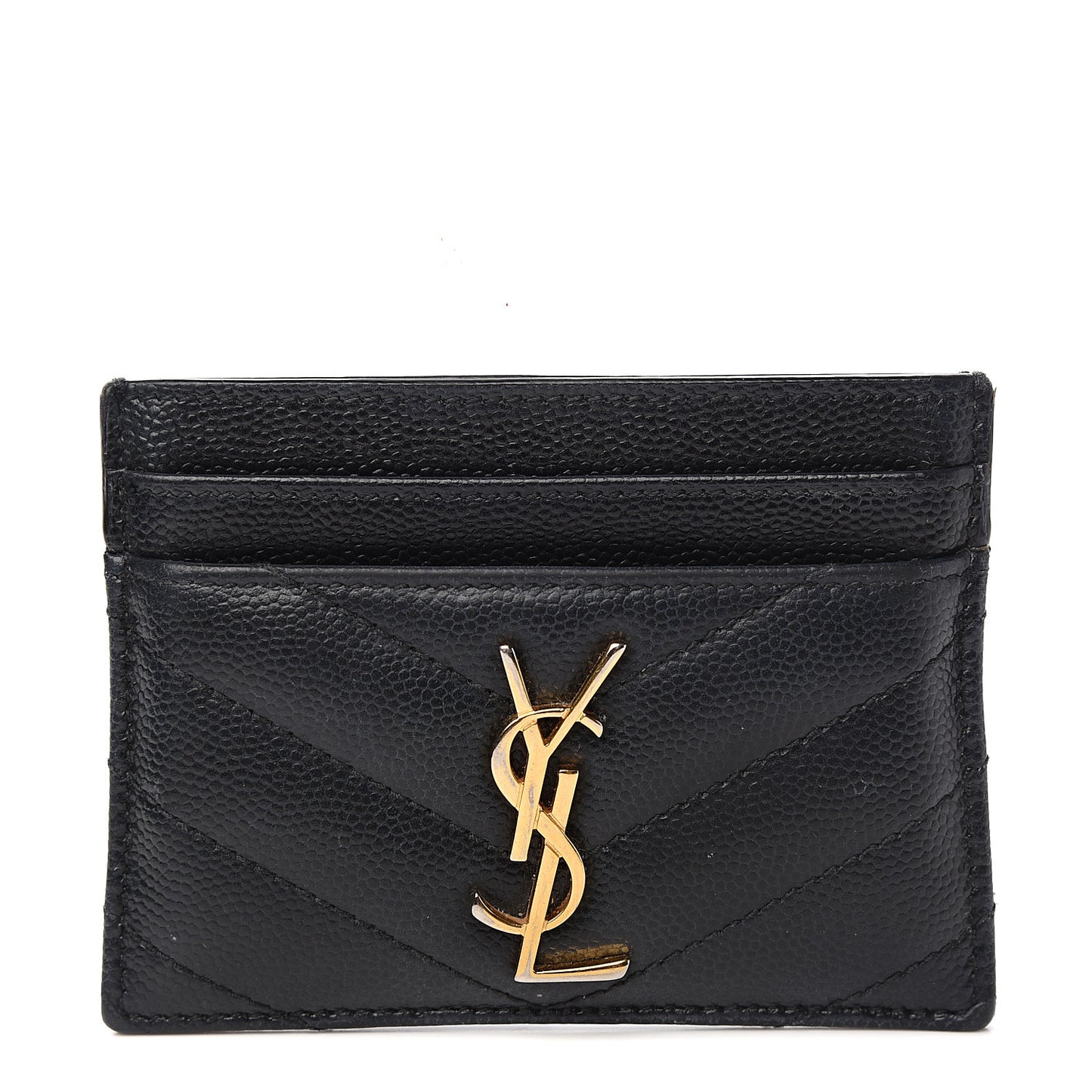 Grain De Poudre Matelasse Chevron Monogram Credit Card Case Black