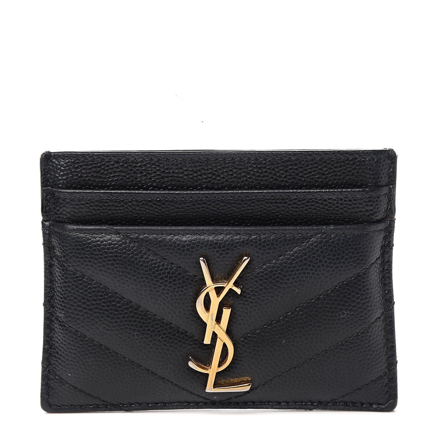 Saint Laurent Grain De Poudre Matelasse Chevron Monogram Credit Card Case Black 1 of 8