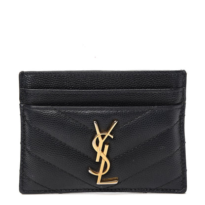 Saint Laurent Grain De Poudre Matelasse Chevron Monogram Credit Card Case Black 1 of 8