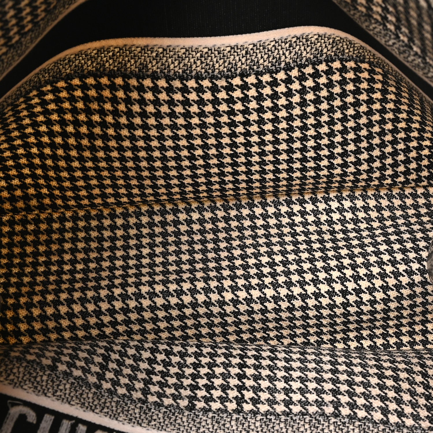 Christian Dior Canvas Houndstooth Embroidered Large Book Tote Black White 5 of 10