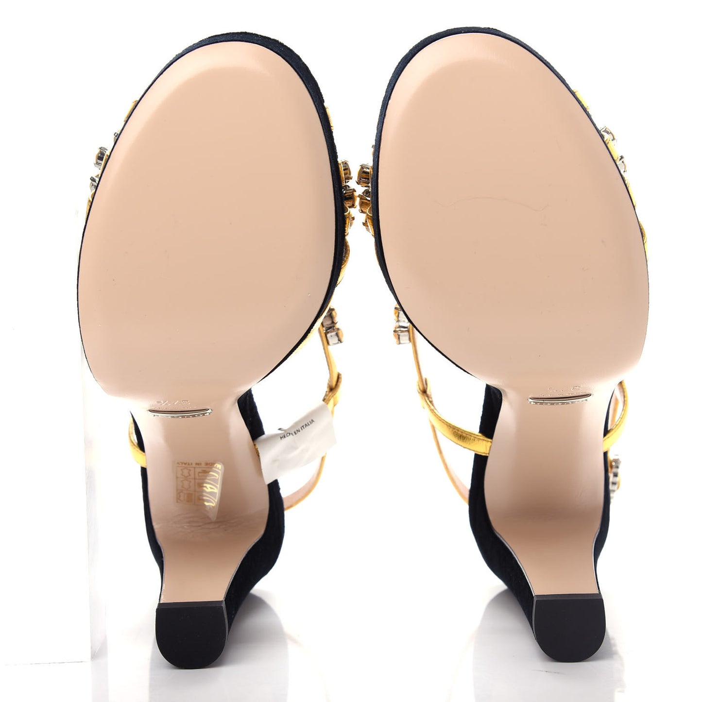 Velvet Nappa Crystal Zephyra Slingback Platform High Heel Sandals 37.5 Black Gold