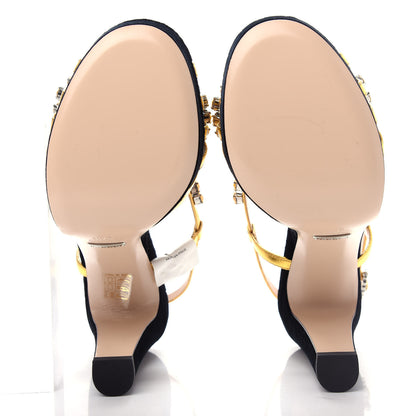 Gucci Velvet Nappa Crystal Zephyra Slingback Platform High Heel Sandals 37.5 Black Gold 6 of 10