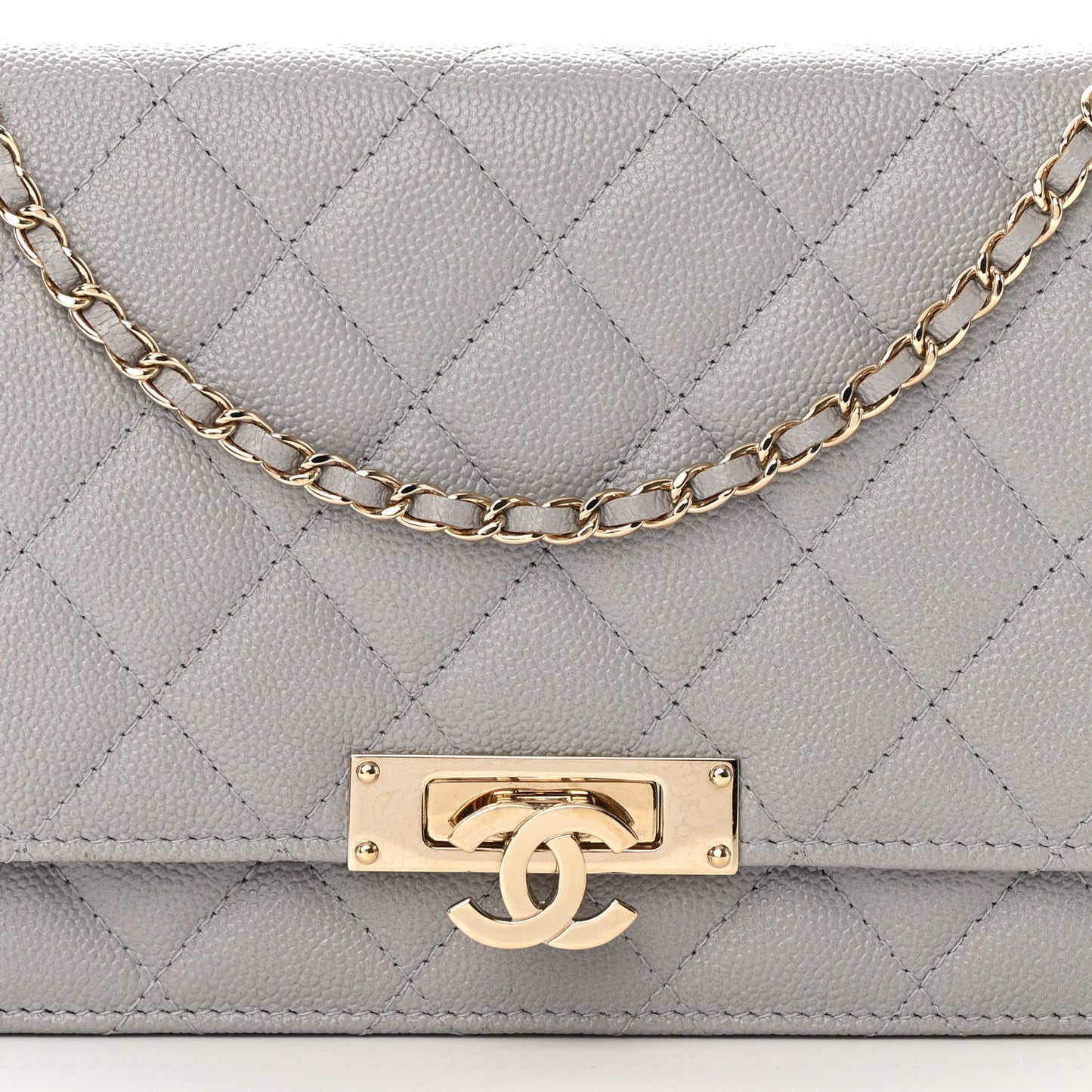 Caviar Quilted Golden Class Wallet On Chain WOC Gray
