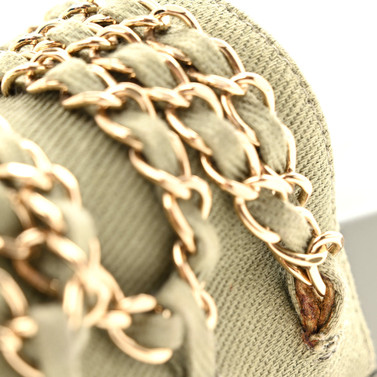 Chanel Canvas Chain Flat Sandals 38 Khaki 10 of 12