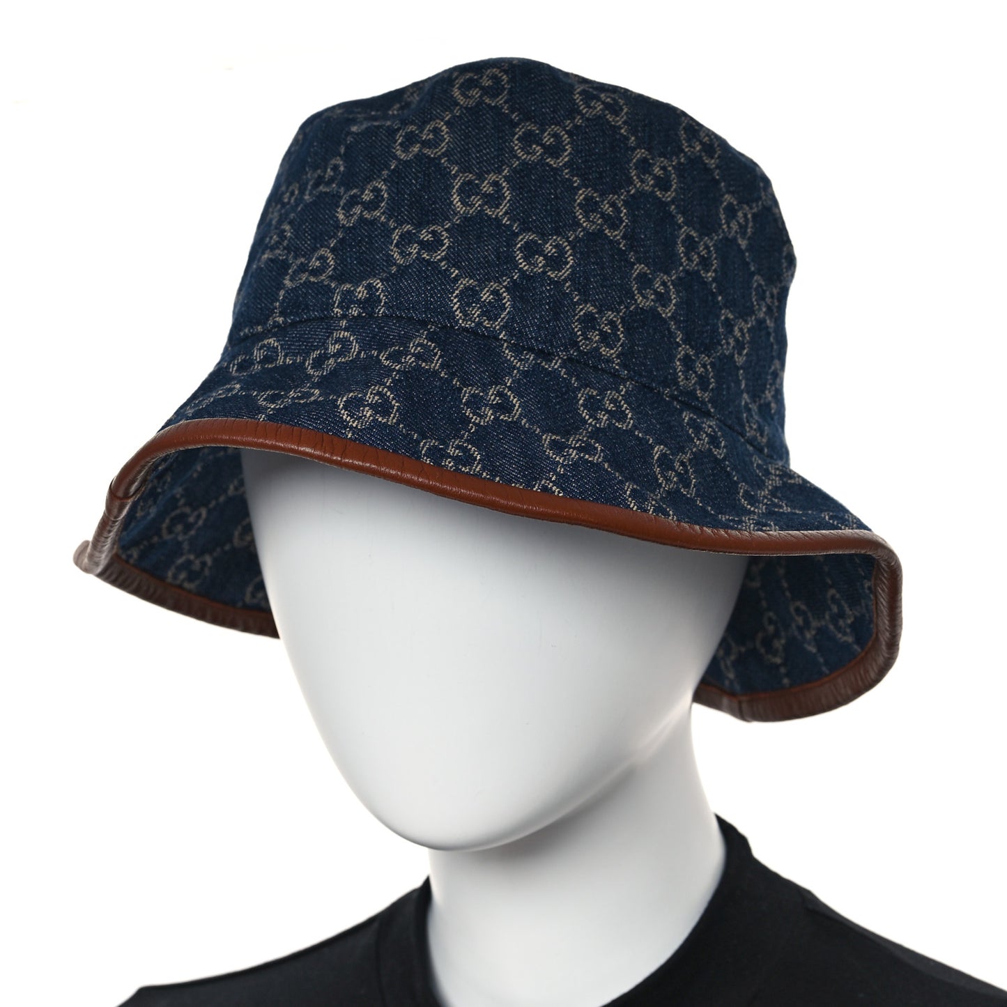 Washed Jacquard Denim Nappa GG Monogram Oscar Bucket Hat L Denim Cuir