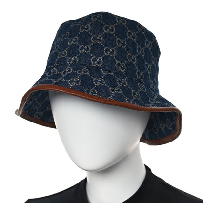 Gucci Washed Jacquard Denim Nappa GG Monogram Oscar Bucket Hat L Denim Cuir 2 of 9