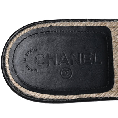Chanel Lambskin Quilted CC Espadrille Slip On Sandals 40 Black 8 of 9