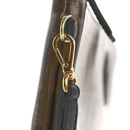 Fendi Glazed Fabric Vitello Century FF 1974 Stamp Patch Large Flat Pouch Mogano Panna Black 11 of 12