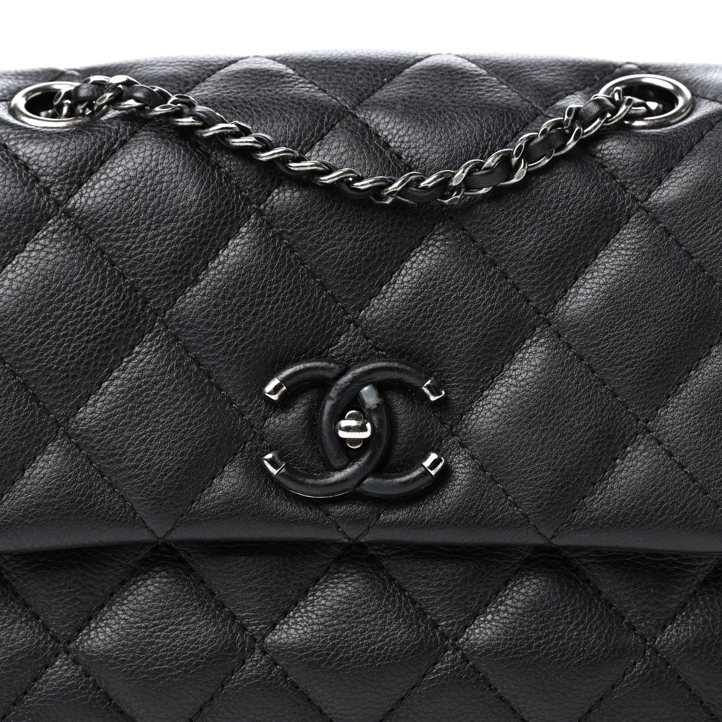 Calfskin Quilted Small Frame In Chain Flap Black