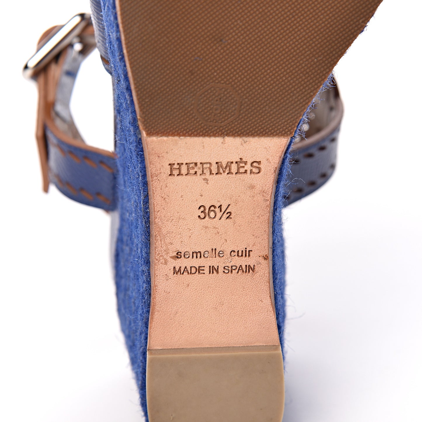 Patent Epsom Perforated Espadrille Wedge Sandals 36.5 Bleu Saphir