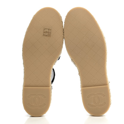 Chanel Braided Knit Cap Toe CC Ankle Strap Espadrilles 39 White Black 5 of 9