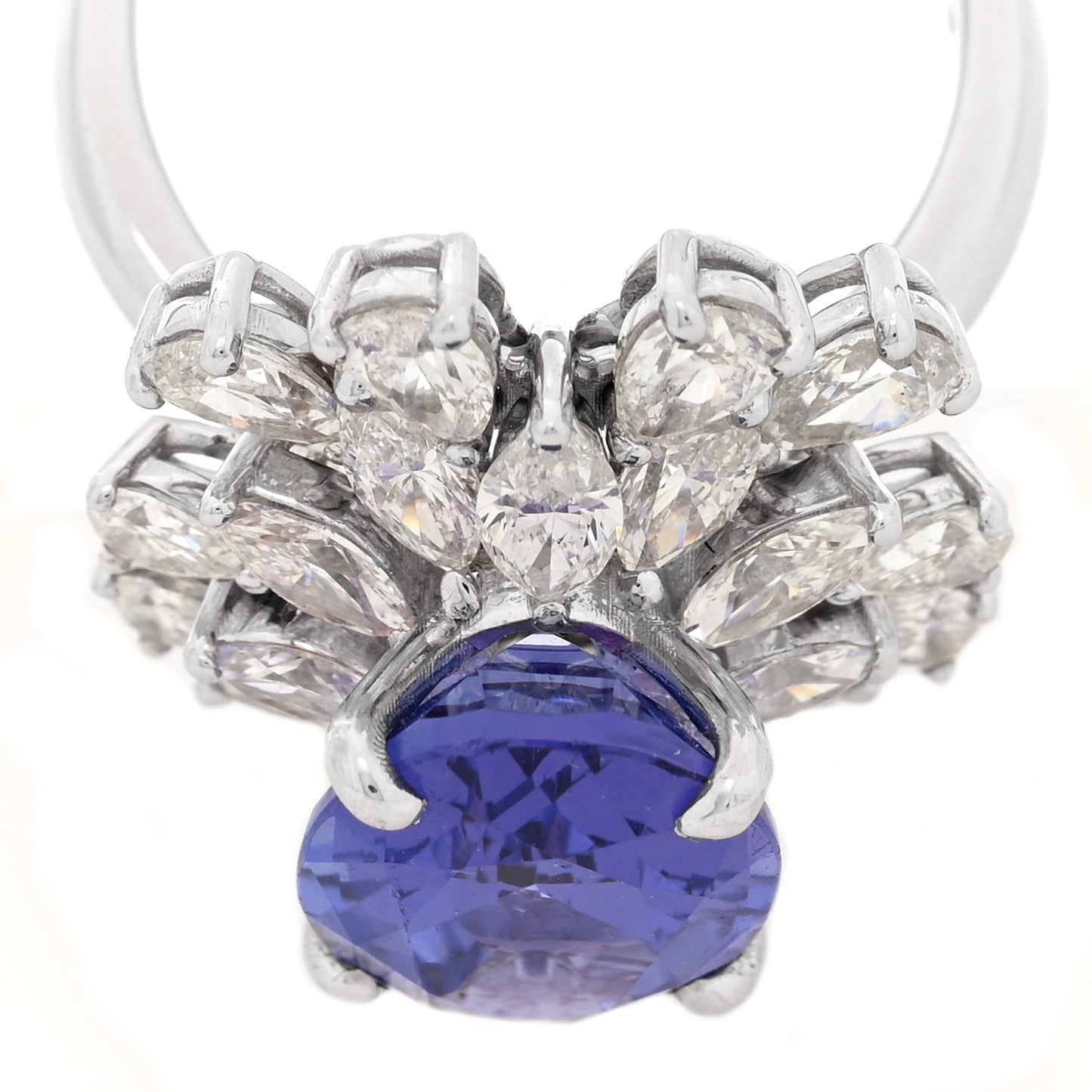 18K White Gold Diamond Tanzanite Oval Cocktail Ring 53 6.5
