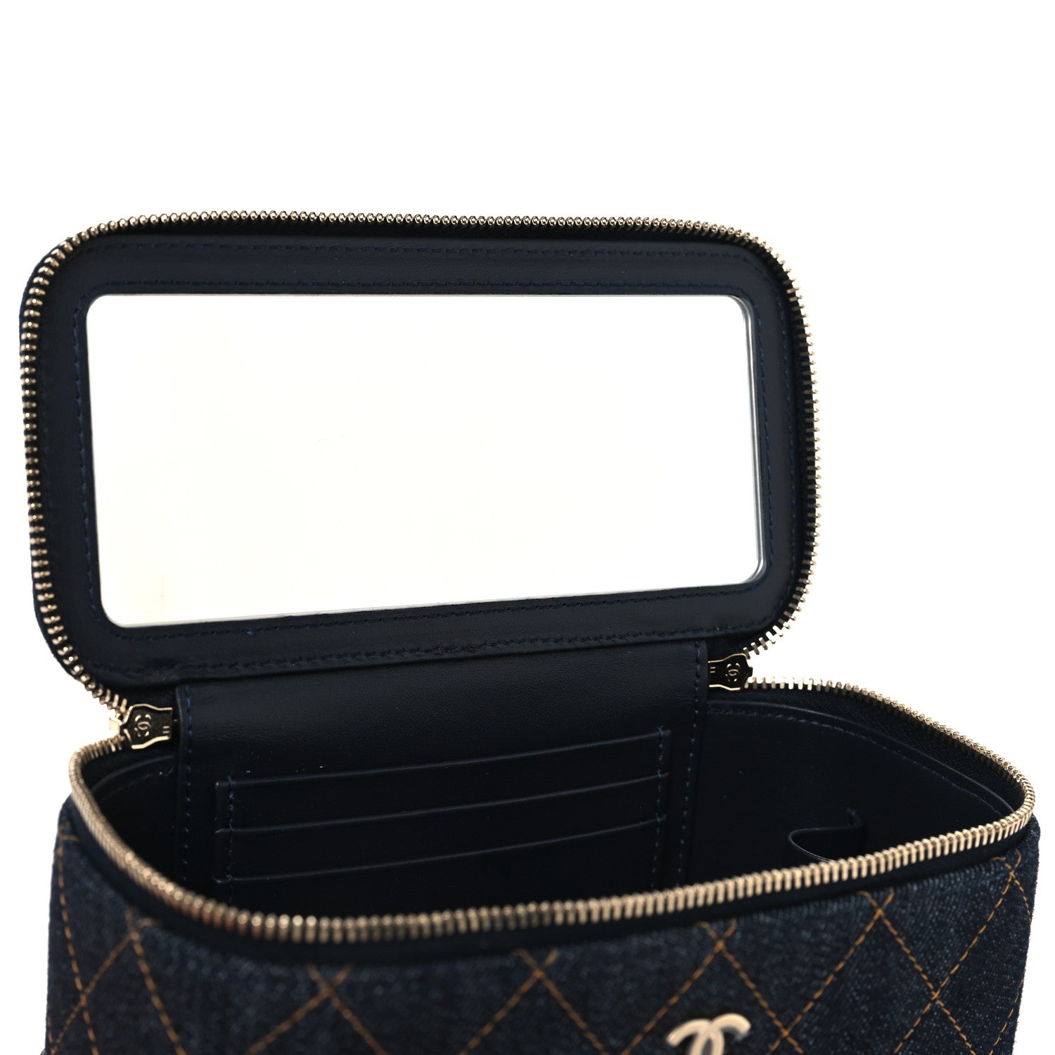 Chanel Denim Quilted Vanity Case With Chain Dark Blue 8 of 11