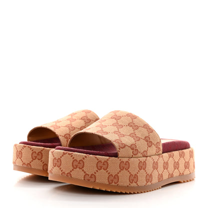 Gucci Canvas GG Monogram Angelina Platform Slide Sandals 37 Beige Ruggine 3 of 9