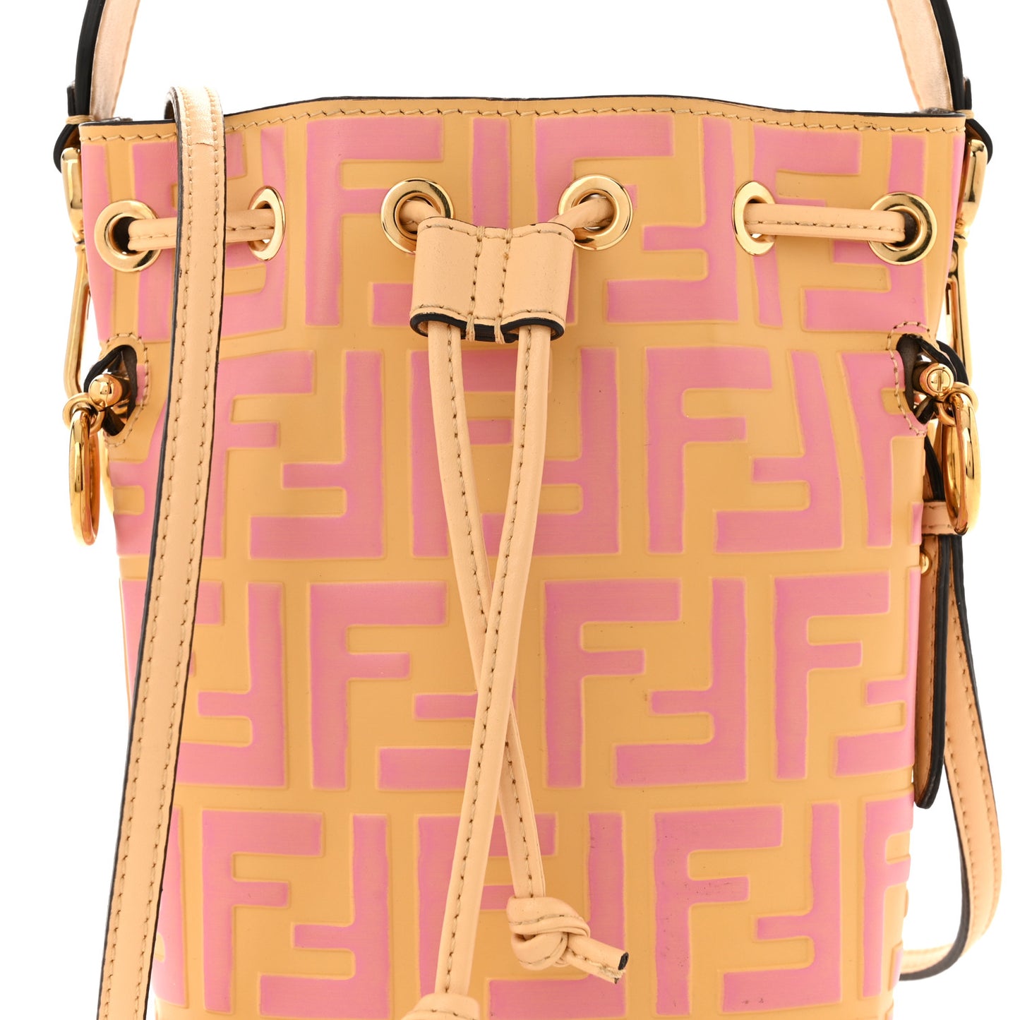 Vitello Liberty F is Fendi Bi-Color FF 1974 Embossed Mini Mon Tresor Bucket Bag Savana Lollypop
