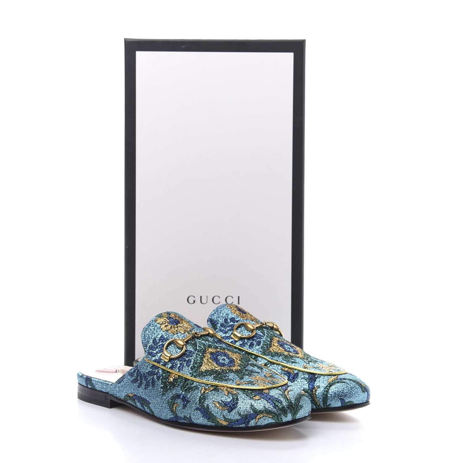 Gucci Iridescent Brocade Womens Princetown Slippers 36.5 Azure Multicolor Oro 10 of 10