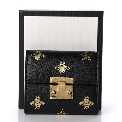 Gucci Calfskin Bee Star Print Padlock Wallet Black 7 of 7