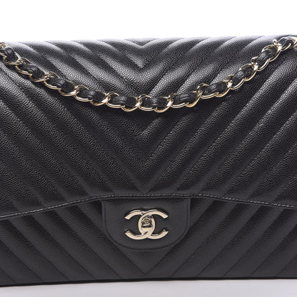 Chanel Caviar Chevron Quilted Jumbo Double Flap Black 10 of 10