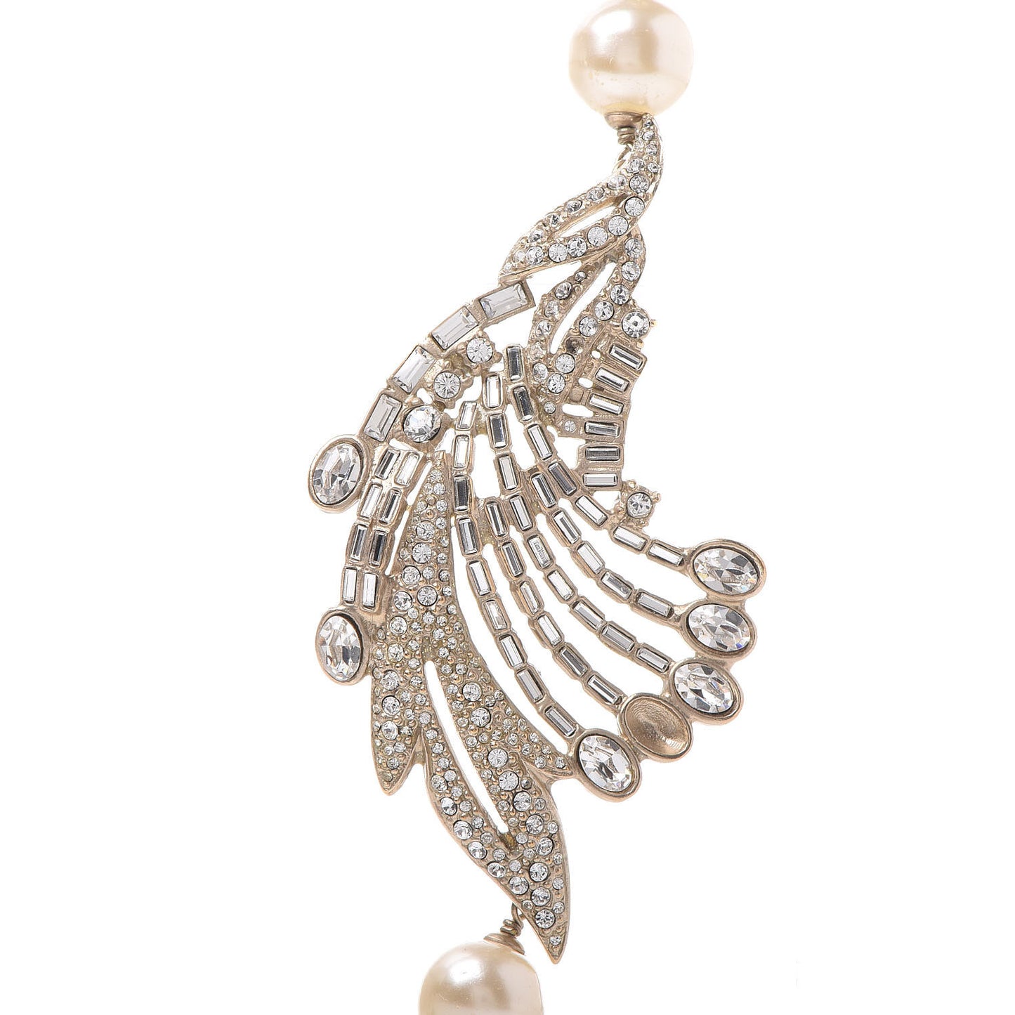 Pearl Crystal Baguette Beaded Wing Long Necklace Black Gold