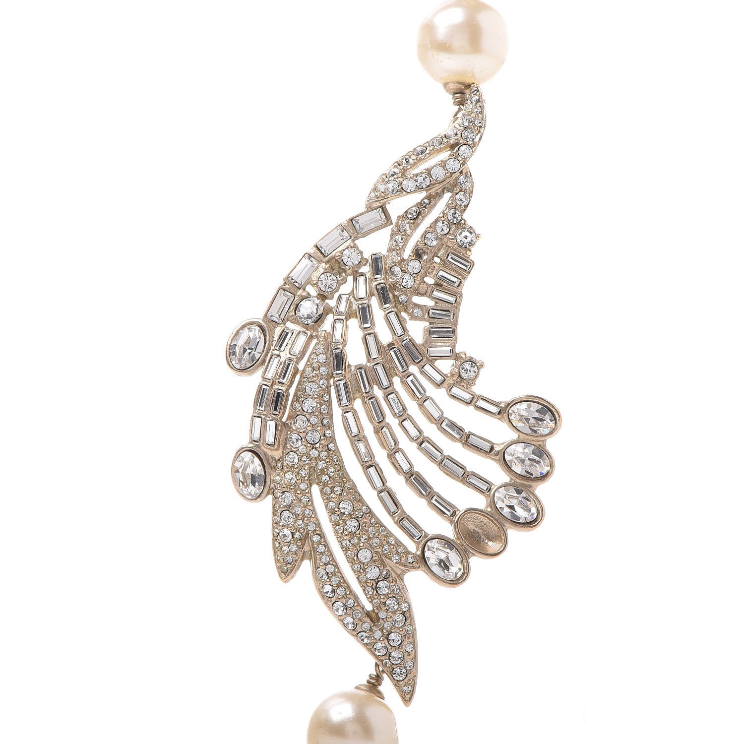 Chanel Pearl Crystal Baguette Beaded Wing Long Necklace Black Gold 5 of 9