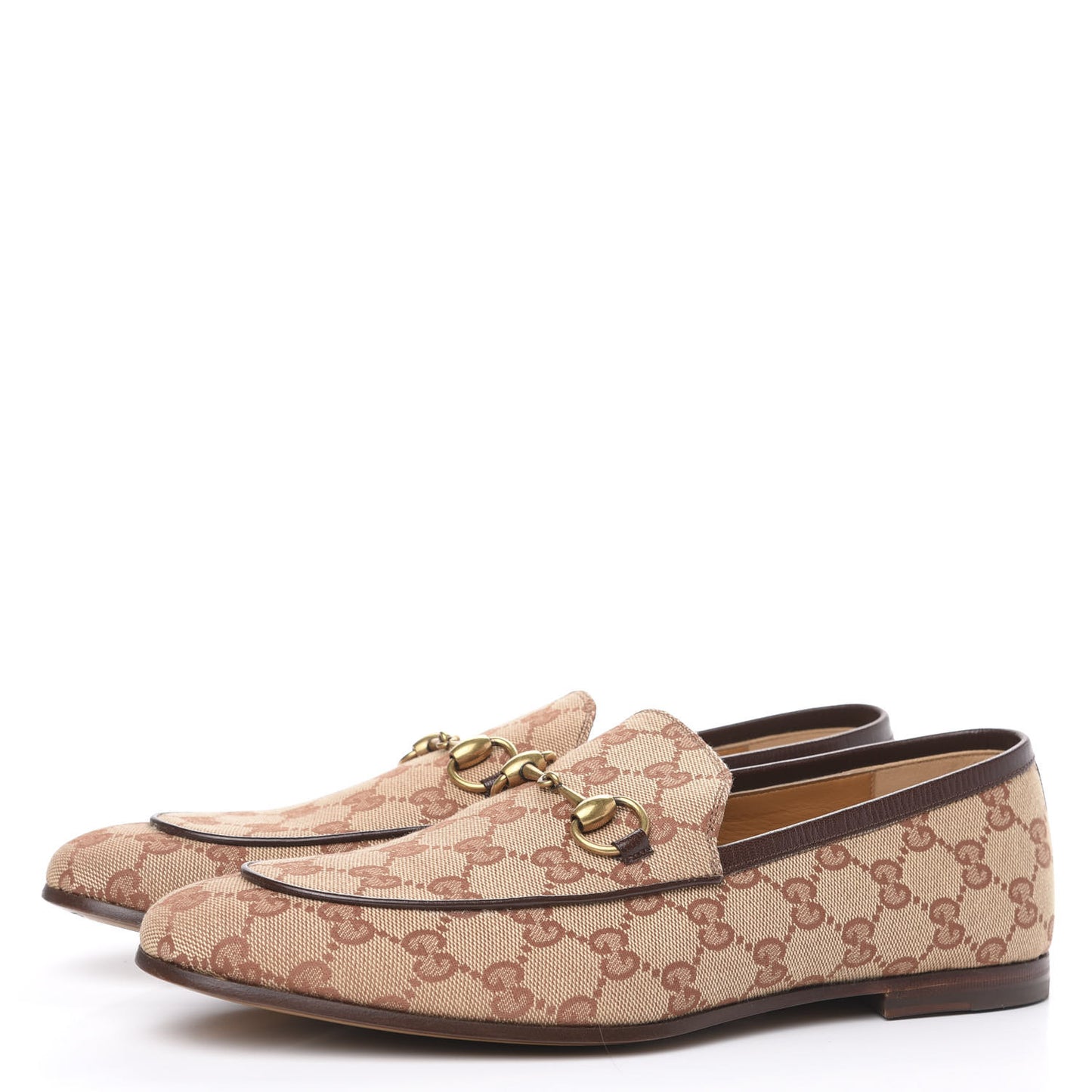 Canvas GG Monogram Horsebit Mens Jordaan Loafers 7.5 Beige Ruggine Light Brown