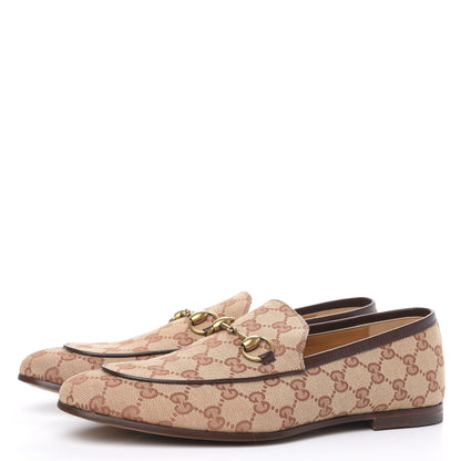 Gucci Canvas GG Monogram Horsebit Mens Jordaan Loafers 7.5 Beige Ruggine Light Brown 3 of 9