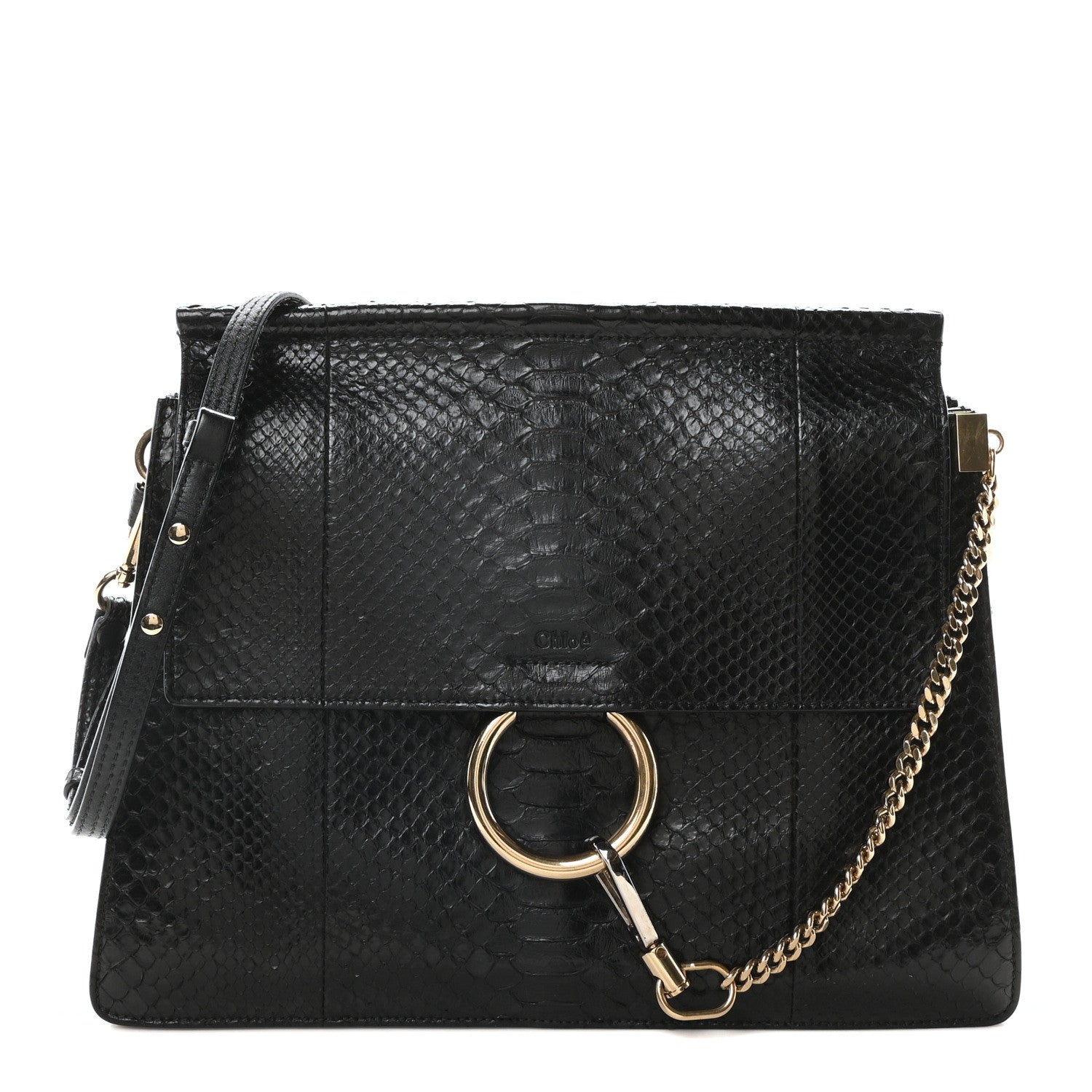 Chloe Snakeskin Medium Faye Shoulder Bag Black 1 of 10