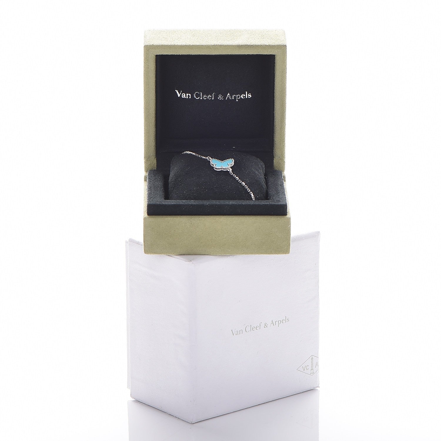 Van Cleef & Arpels 18K White Gold Turquoise Sweet Alhambra Butterfly Bracelet 12 of 12
