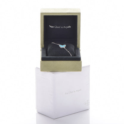 Van Cleef & Arpels 18K White Gold Turquoise Sweet Alhambra Butterfly Bracelet 12 of 12