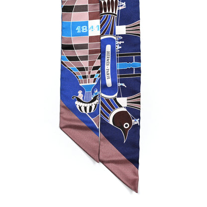 Hermes Silk Les Folies Du Ciel Twilly Marine Marron Glace White 2 of 4