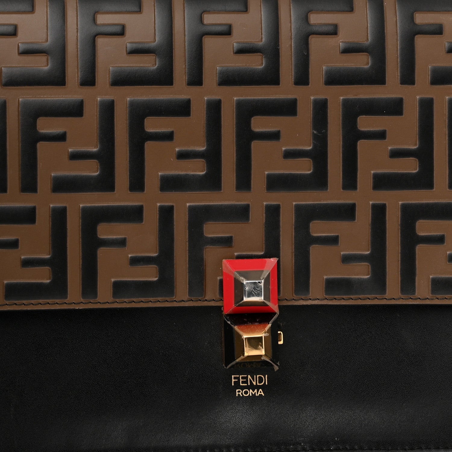 Fendi Vitello Liberty Bi-Color FF 1974 Embossed Kan I Shoulder Bag Black Maya 9 of 13