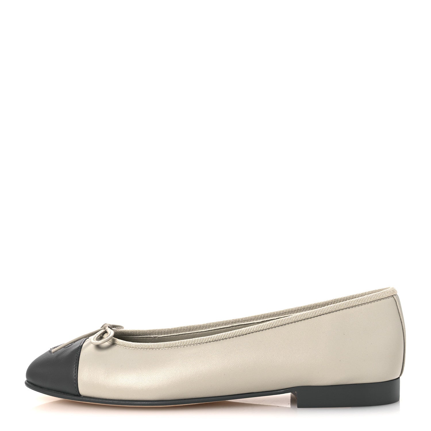 Chanel Lambskin Cap Toe CC Ballerina Flats 37.5 Light Gray Dark Gray 1 of 11