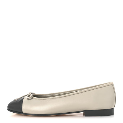 Chanel Lambskin Cap Toe CC Ballerina Flats 37.5 Light Gray Dark Gray 1 of 11