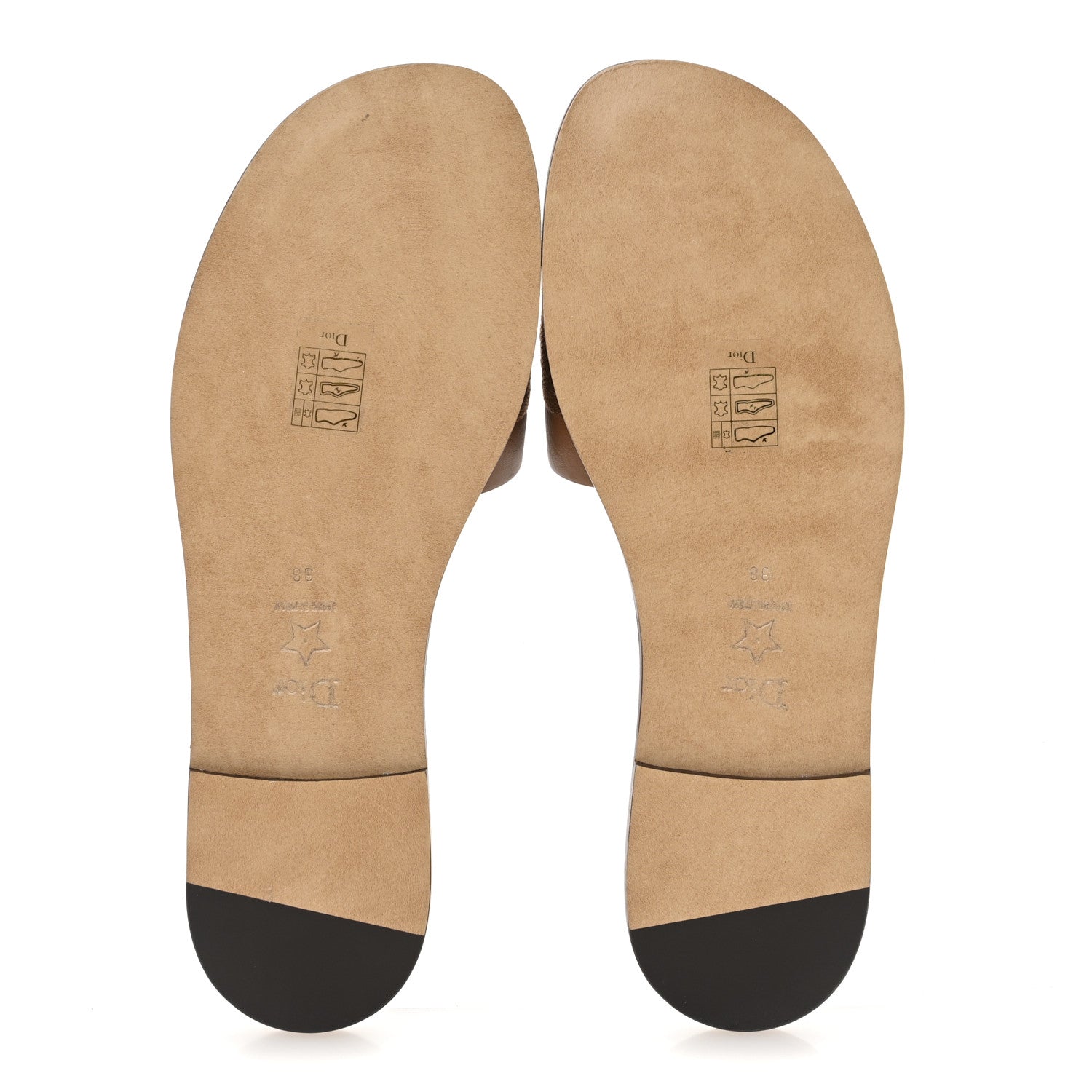 Christian Dior Calfskin Canvas Embroidered Dway Flat Slide Sandals 38 Camel 6 of 9