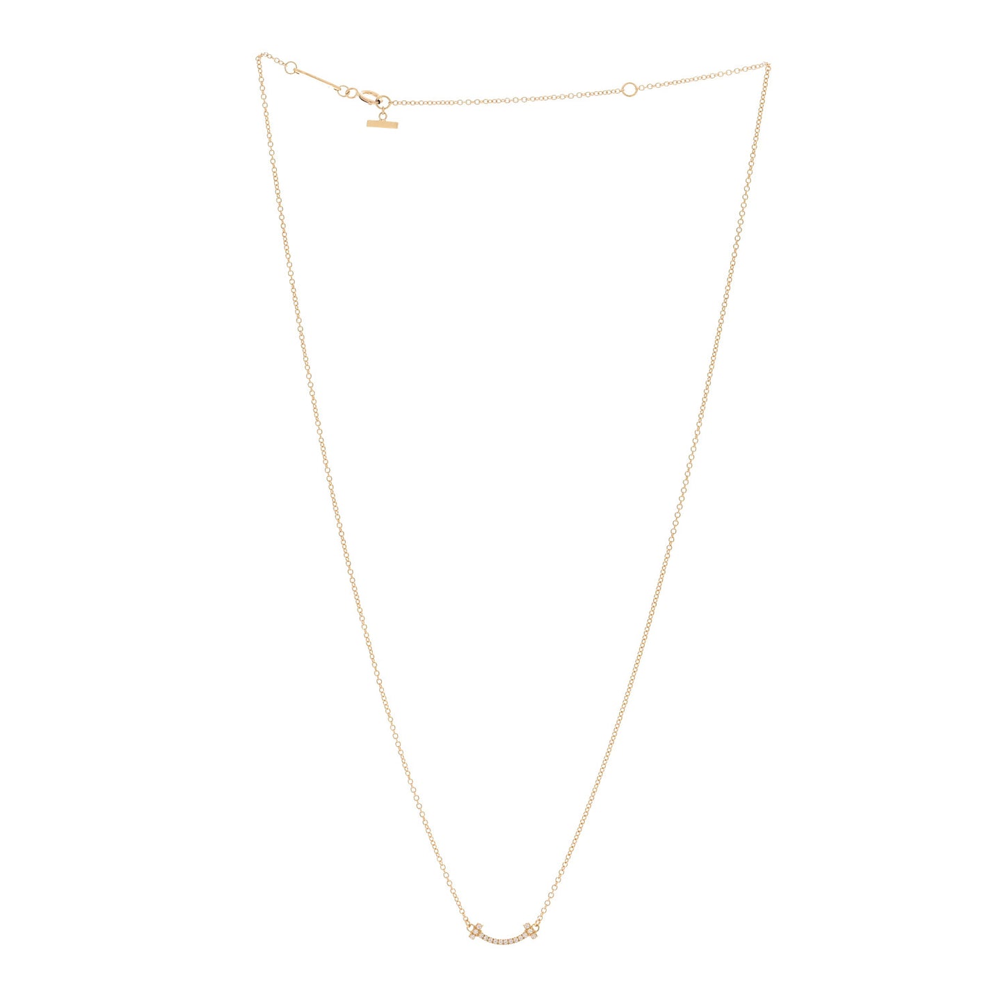 18K Yellow Gold Diamond Mini T Smile Pendant Necklace