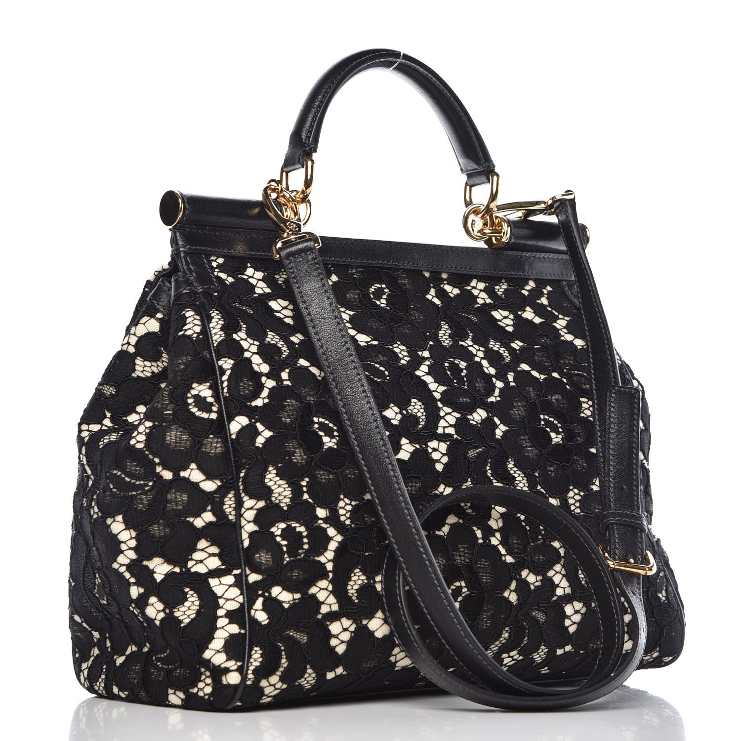 Dolce & Gabbana Calfskin Lace Large Miss Sicily Satchel Black 4 of 9